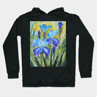 Blue irises Watercolor Painting Hoodie